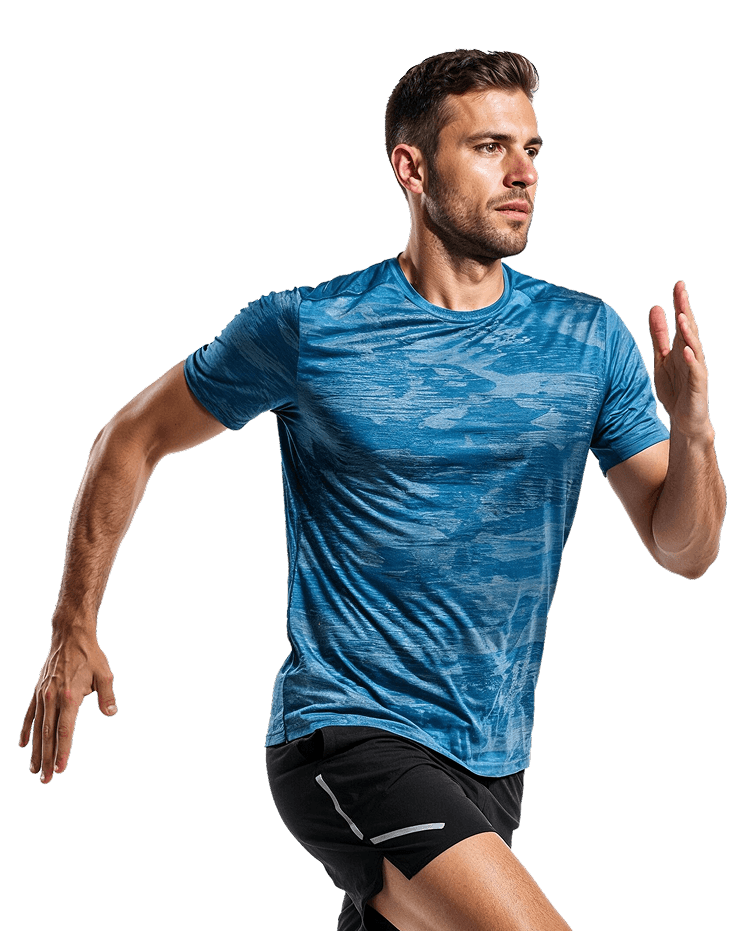 En springande man i sportkläder